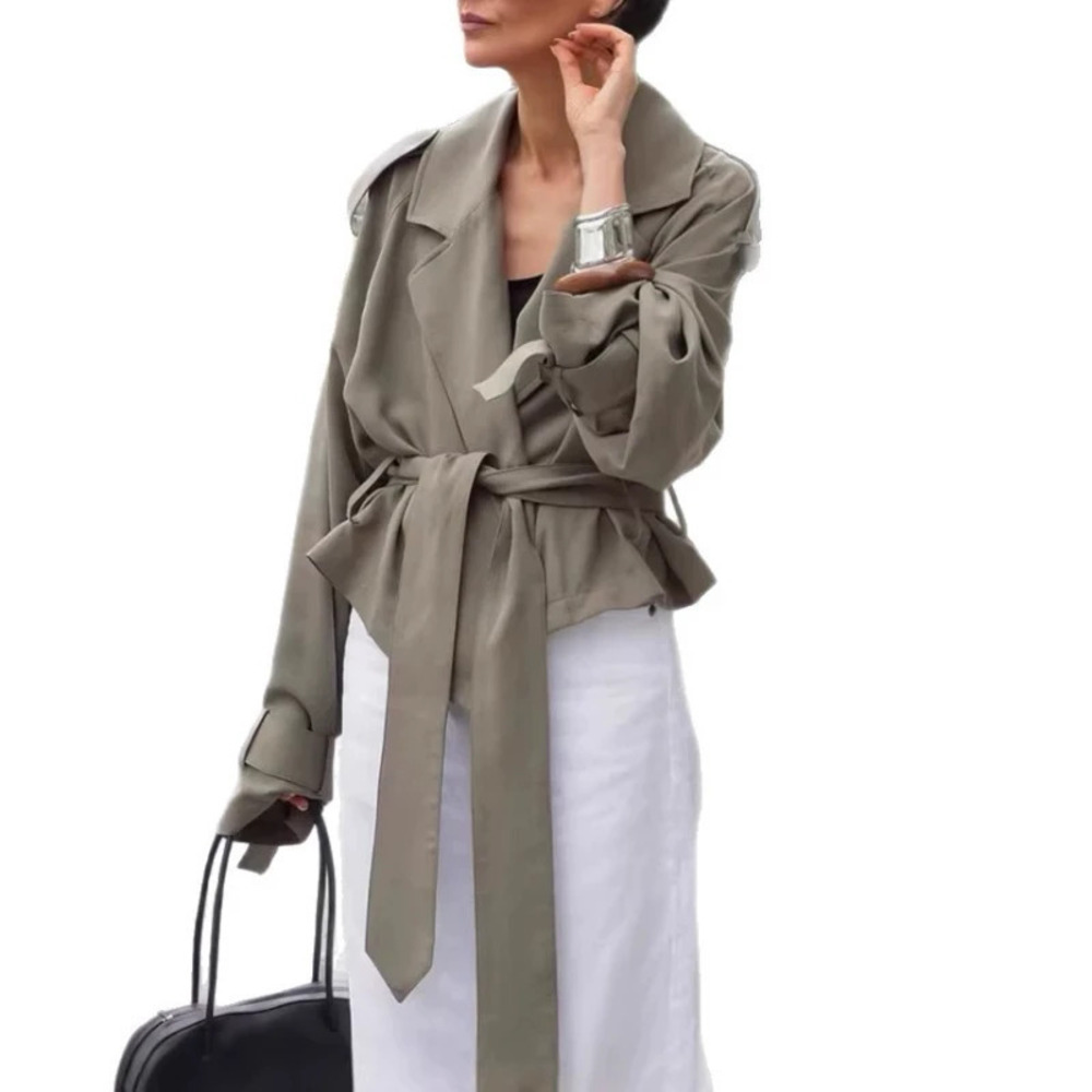 ZARA Women Casual Chic Spring Autumn Trench Coat Oversized Lapel Belted